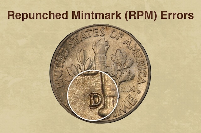 Close-up of 1927 Mercury dime mint mark area showing repunched mint mark with secondary impression visible